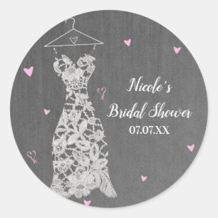 Sticker Rond Robe en dentelle moderne rose coeurs cadeau de fêt