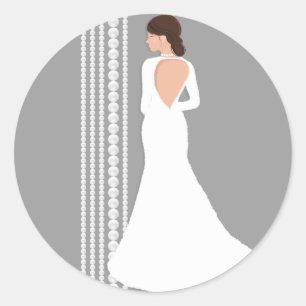 Sticker Rond Robe Mariage blanche moderne et Fête des mariées p