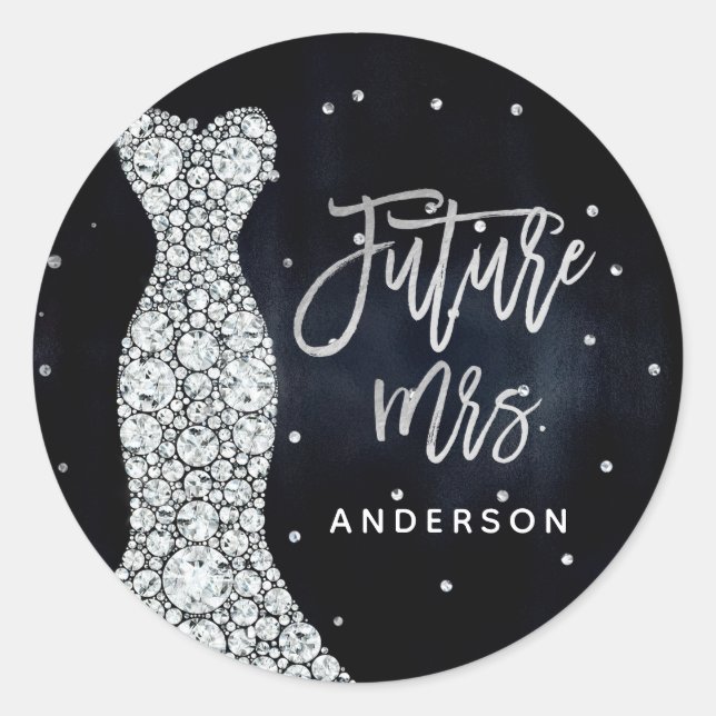 Sticker Rond Robe Mariage Diamant Fête des mariées bleue modern (Devant)