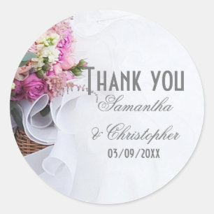 Sticker Rond Robe mariage rose rose fleurie merci