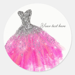 Sticker Rond Robe pailletée rose et argent glamour pour enterre