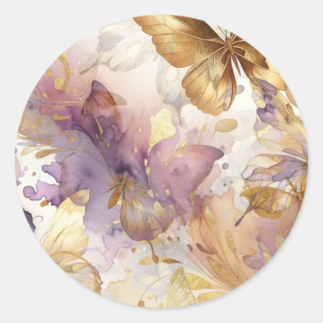 Sticker Rond Robe Papillon Violet & Or Fantasy Sweet 16  (Devant)