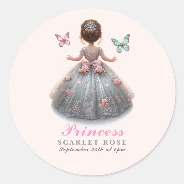Sticker Rond Robe princesse en argent rose Fête d'anniversaire  (Devant)