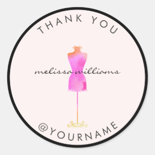 Sticker Rond Robe rose Aquarelle Mannequin Poshmark vendeur II