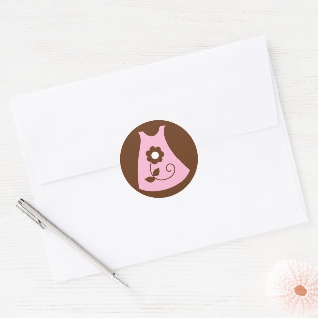 Sticker Rond Robe rose Baby shower (Enveloppe)