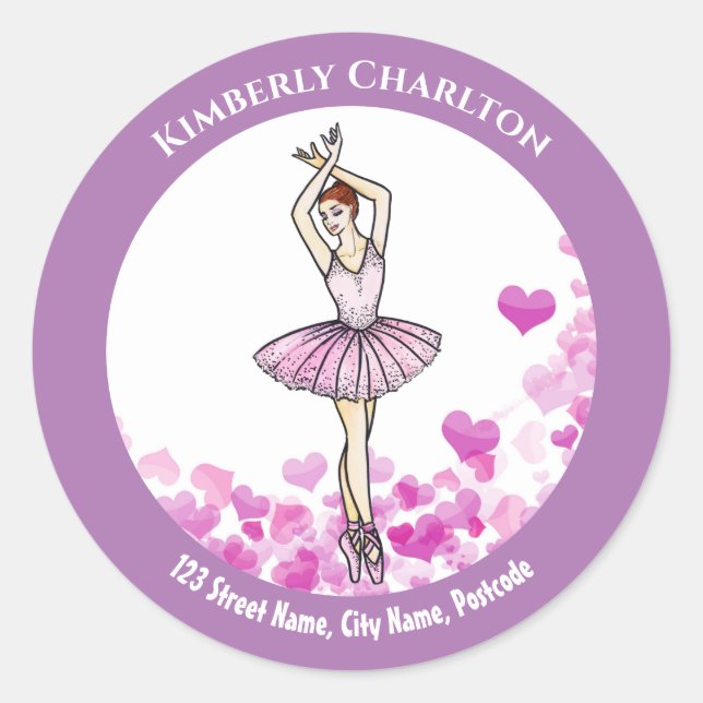 Sticker Rond Robe rose Ballerina avec Motif de coeur Arrière -  (Devant)