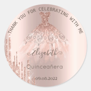 Sticker Rond Robe Rose Gold Drips Paillettes Modernes Quinceañe