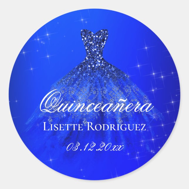 Sticker Rond Robe royale bleue Quinceanera (Devant)