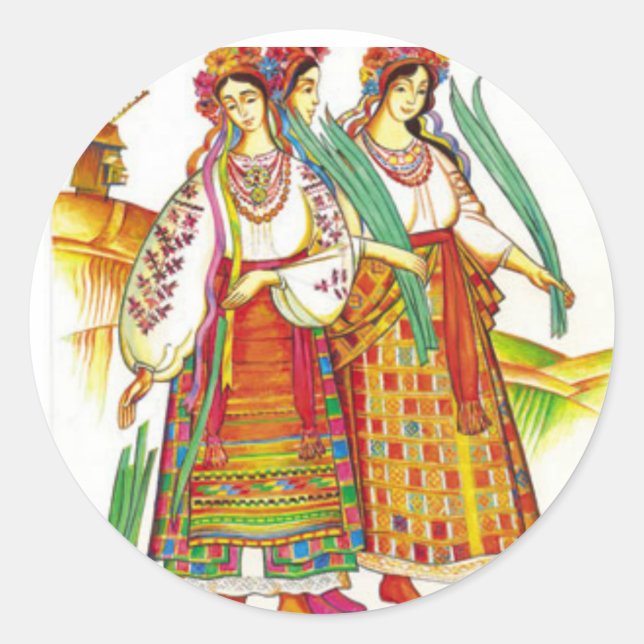 Sticker Rond Robe ukrainienne traditionnelle de Kyivschyna (Devant)