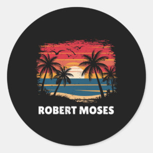 Sticker Rond Robert Moses Surfboarder Palmier Souvenir