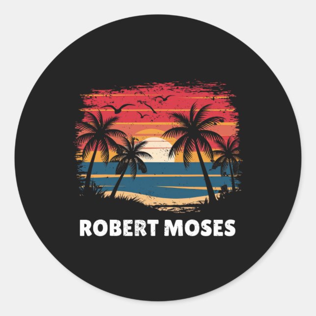 Sticker Rond Robert Moses Surfboarder Palmier Souvenir  (Devant)
