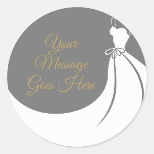 Sticker Rond Robes de mariée élégants gris et blanc pour la fêt