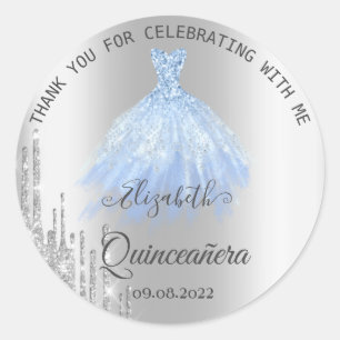 Sticker Rond Robes de Quinceañera à Gouttes de Paillettes Argen