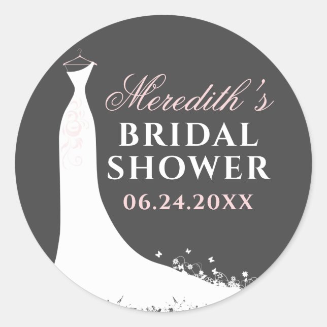 Sticker Rond Robes élégantes rose gris Shower de mariage (Devant)