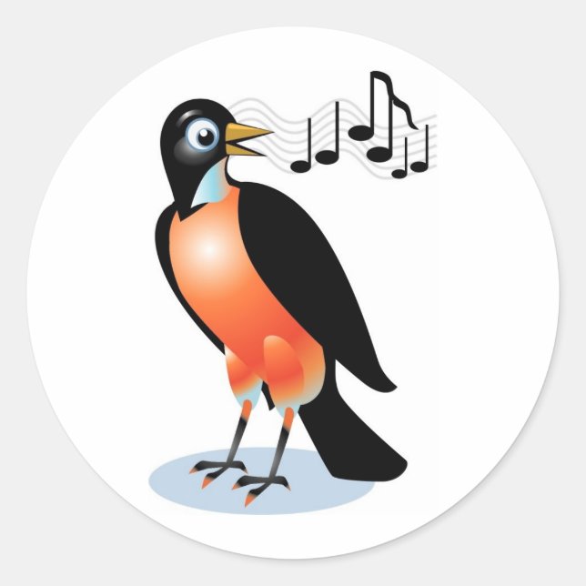 Sticker Rond Robin à poitrine rouge large chanter (Devant)