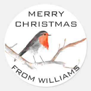 Sticker Rond Robin Bird Joyeux Noël Festif hiver mignonne