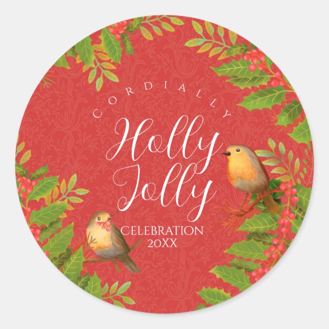 Sticker Rond Robin Birds Holly Berry Red (Devant)