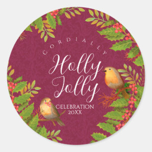 Sticker Rond Robin Birds Vin de Berry Holly