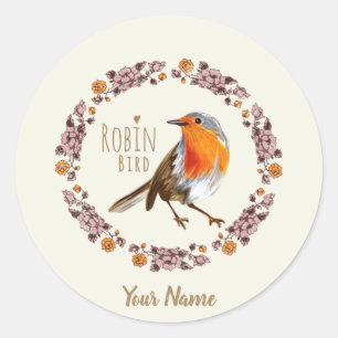 Sticker Rond Robin Botanical Fleurs vintages pour amoureux des