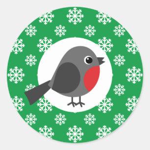 Sticker Rond Robin de dessin mignon avec les flocons de neige