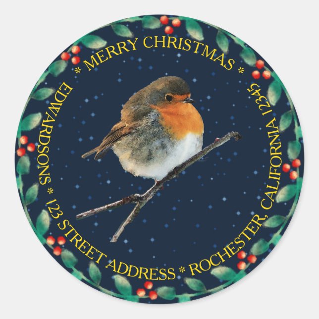 Sticker Rond Robin oiseau nom de famille Joyeux Noël saint (Devant)