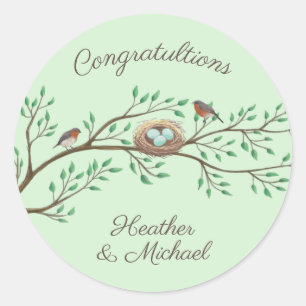 Sticker Rond Robin Oiseaux Nid Oeufs Baby shower de printemps