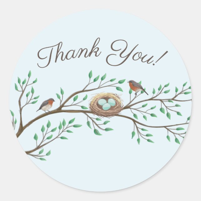 Sticker Rond Robin Oiseaux Nid Oeufs Baby shower de printemps (Devant)