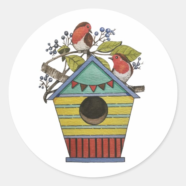 Sticker Rond Robins Aux Bleuets Et Aux Oiseaux (Devant)