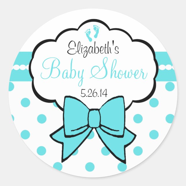 Sticker Rond Robins Bleu Oeuf Pois-Baby shower (Devant)