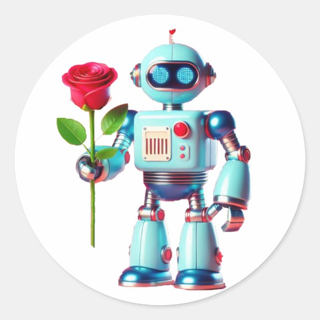 Sticker Rond Robot avec Rose (Devant)