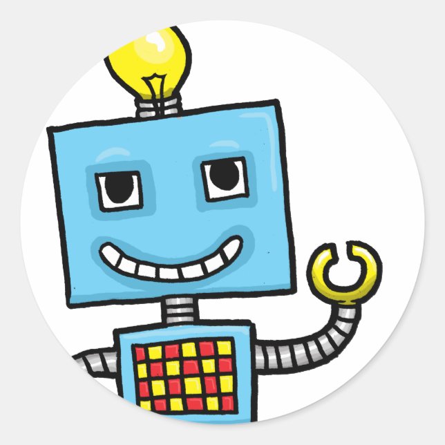 Sticker Rond Robot bleu dessin animé rétro (Devant)