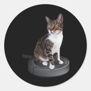 Sticker Rond Robot Cat Vacuum Cleaner Feline Animal Cute Cat