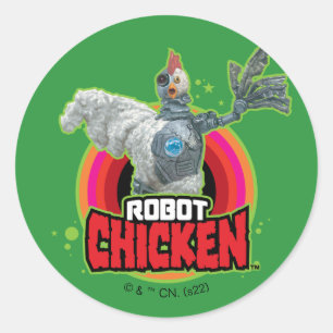 Sticker Rond Robot Chicken Character Logo