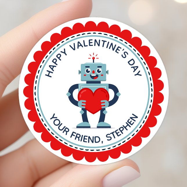 Sticker Rond Robot Coeur mignon Valentine personnalisée (Créateur téléchargé)