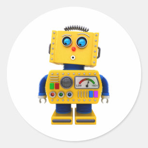 Sticker Rond Robot curieux de jouet regardant vers le bas