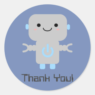 Sticker Rond Robot Cute Cartoon Merci bleu