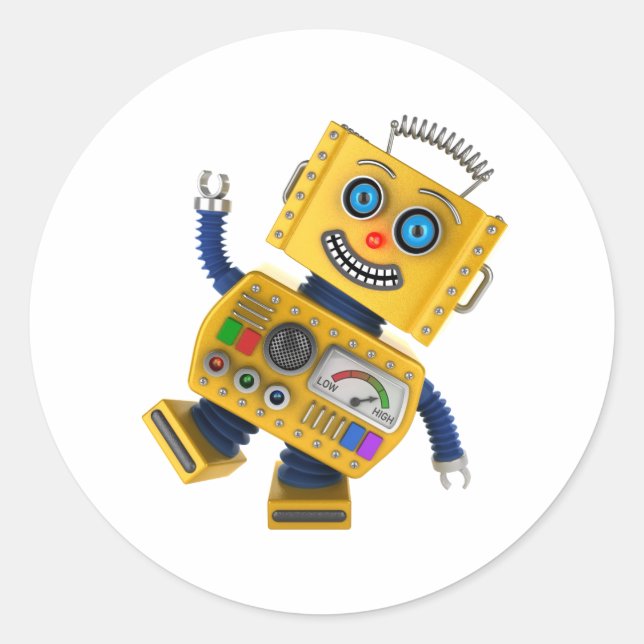 Sticker Rond Robot de jouet jaune (Devant)