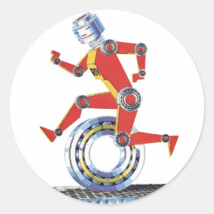Sticker Rond Robot de science-fiction vintage courant avec une 