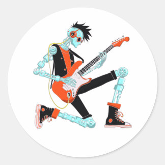 Sticker Rond Robot guitariste
