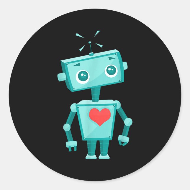 Sticker Rond Robot Heart Valentine's Day For Kids Girls  (Devant)