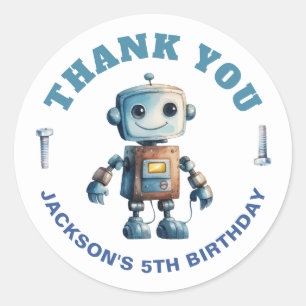 Sticker Rond Robot Moderne Merci Enfants Anniversaire