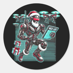 Sticker Rond Robot Père Noël alimenté par l'IA avec des drones 