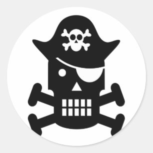 Sticker Rond Robot Pirate Skull & Crossbones