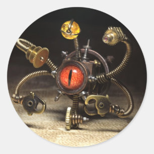 Sticker Rond Robot porte-parole Steampunk