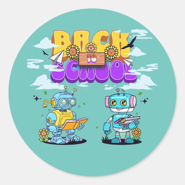 Sticker Rond Robot - Retour À L'École (Devant)
