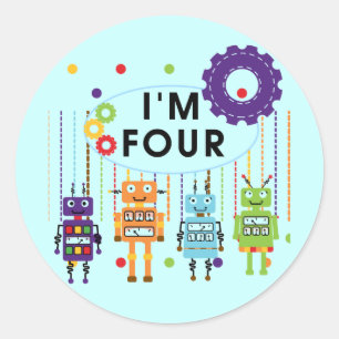 Sticker Rond Robot T-shirts et cadeaux d'anniversaire 4e