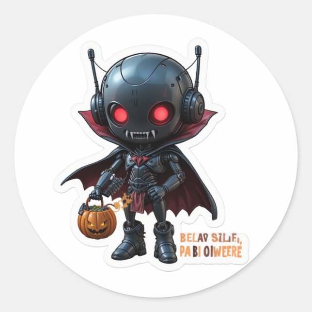 Sticker Rond Robot Vampire foncé Sci-Fi Éffrayant Design Hallow (Devant)