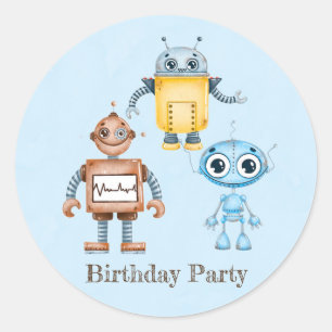 Sticker Rond Robots colorés branchés Boy Birthday Party