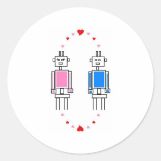 Sticker Rond Robots Love
