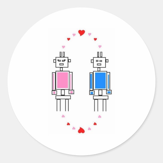 Sticker Rond Robots Love (Devant)